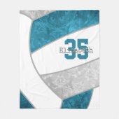 女子ティール（緑がかった色）グレーバレーボール名前をカスタムする フリースブランケット (正面)