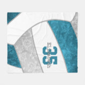 女子ティール（緑がかった色）グレーバレーボール名前をカスタムする フリースブランケット (正面(横))