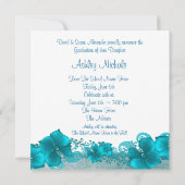 女子ティール(緑がかった色)ブルーダマスク卒業発表 招待状 (裏面)