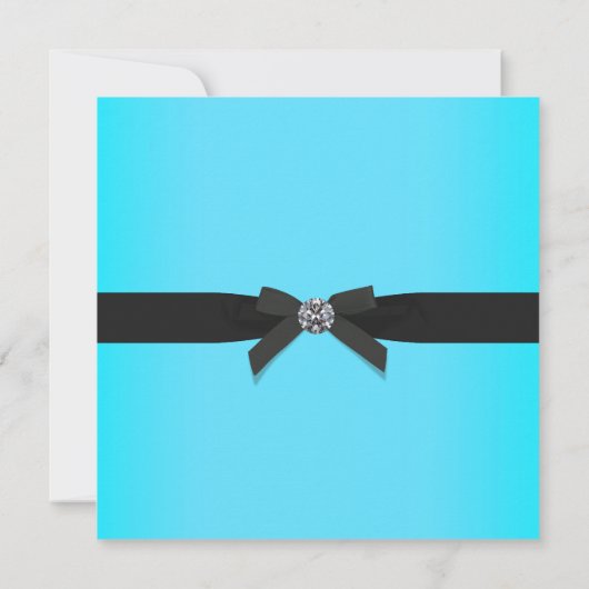 女子ティール(緑がかった色)ブルーフォトバースデーパーティー 招待状 (裏面)