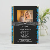 女子ティール（緑がかった色）ブルーフォト卒業発表 招待状 (スタンド正面)