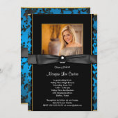 女子ティール（緑がかった色）ブルーフォト卒業発表 招待状 (正面/裏面)