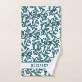 女子ティール(緑がかった色)ホワイトバレーボールのパタパーソナライズされたーン バスタオルセット (ハンドタオル)