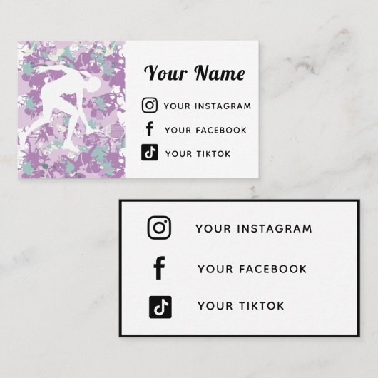 女子テニスコーチ プレイヤー フォロー ソーシャルメディア 名刺 (正面/裏面)