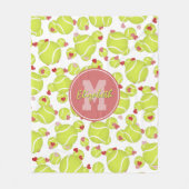 女子テニスモノグラムのボールハートパターン フリースブランケット (正面)