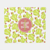 女子テニスモノグラムのボールハートパターン フリースブランケット (正面(横))