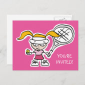 女子テニス誕生日パーティーの招待状 インビテーションポストカード (正面/裏面)