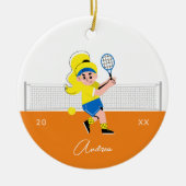 女子テニス選手ブロンドのヘアキッドの名前&年 セラミックオーナメント (正面)