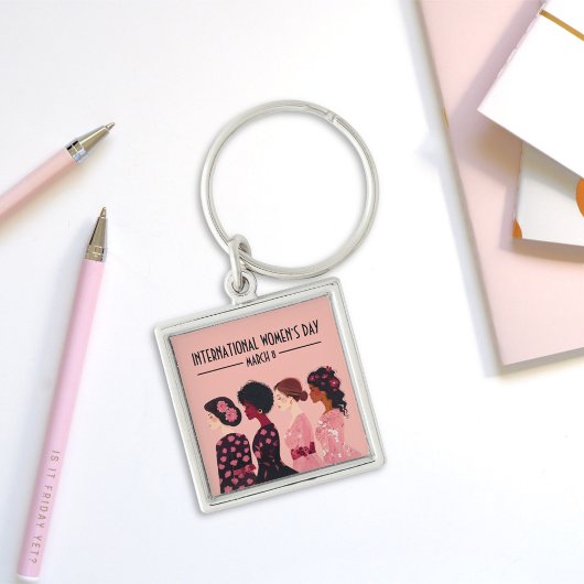 女子デー国際的グローバル女子ピンクフローラ キーホルダー