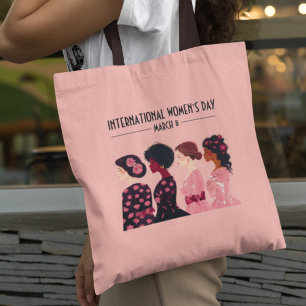 女子デー国際的グローバル女子ピンクフローラ トートバッグ