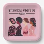 女子デー国際的グローバル女子ピンクフローラ ペーパープレート (正面)