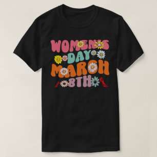 女子デー3月8日レトロフラワーパワー Tシャツ