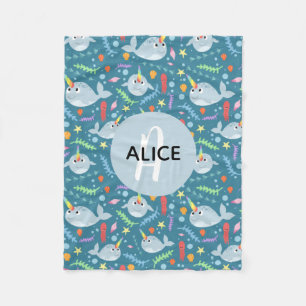 女子トレンディーナーファルパターンモノグラム&ネームキッズ フリースブランケット