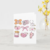 女子ナースヴァレンティーンズデイピンクコケットボウナース カード (黄色い花)