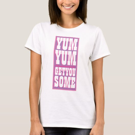 女子ノベルティYUM YUMお持ちおもしろいだ Tシャツ (正面)