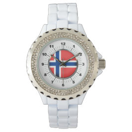 女子ノルウェー国旗Rhinestone Enamel Watch 腕時計