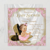 女子ハイヒール靴パールベビーシャワー 招待状 (正面/裏面)