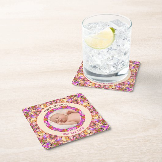 女子ハッピーバースデーサマーピンクスターカスタム時代 スクエアペーパーコースター (インサイチュ)