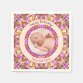 女子ハッピーバースデーサマーピンクスターカスタム時代 スタンダードカクテルナプキン (正面)