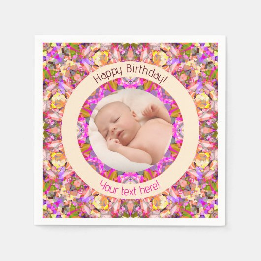 女子ハッピーバースデーサマーピンクスターカスタム時代 スタンダードカクテルナプキン (正面)