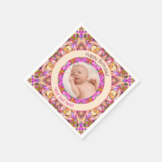 女子ハッピーバースデーサマーピンクスターカスタム時代 スタンダードカクテルナプキン (角)