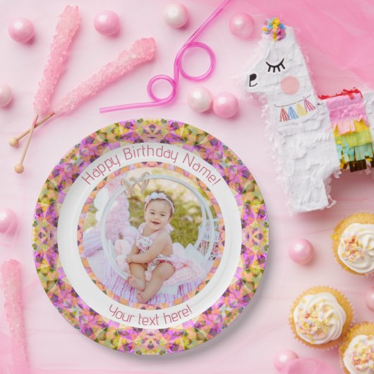 女子ハッピーバースデーサマーピンクスターカスタム時代 ペーパープレート (パーティー)
