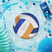 女子ハッピーバースデーパーティーブルーオレンジバレーボール ペーパープレート (パーティー)