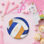 女子ハッピーバースデーパーティーブルーオレンジバレーボール ペーパープレート (パーティー)