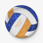 女子ハッピーバースデーパーティーブルーオレンジバレーボール ペーパープレート (正面)