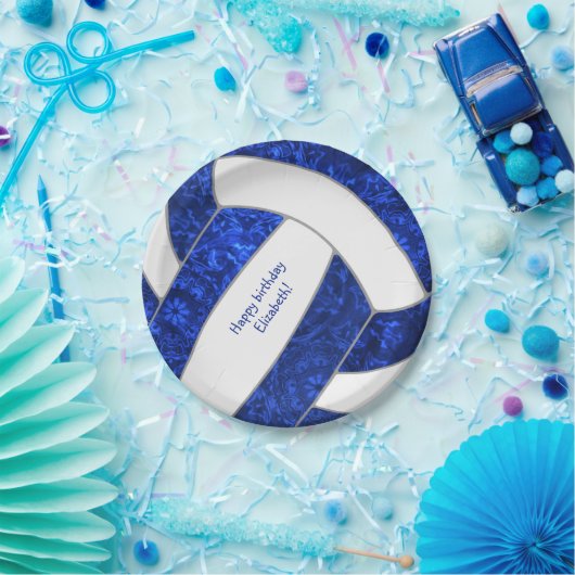 女子ハッピーバースデーパーティーブルーホワイトバレーボール ペーパープレート (パーティー)