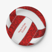 女子ハッピーバースデーパーティー赤白バレーボール ペーパープレート (正面)