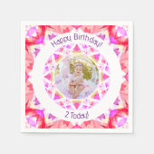 女子ハッピーバースデー鮮やかピンクスターカスタム年齢 スタンダードカクテルナプキン (正面)