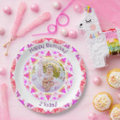 女子ハッピーバースデー鮮やかピンクスターカスタム年齢 ペーパープレート (パーティー)