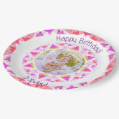 女子ハッピーバースデー鮮やかピンクスターカスタム年齢 ペーパープレート (アングル)
