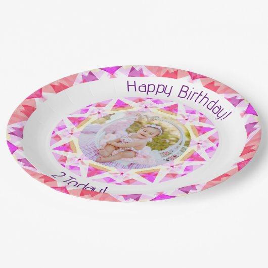 女子ハッピーバースデー鮮やかピンクスターカスタム年齢 ペーパープレート (アングル)