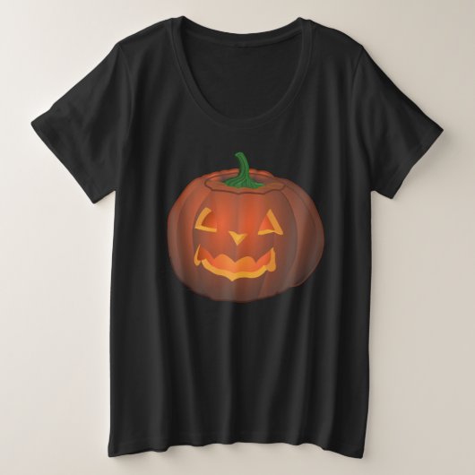 女子ハロウィンシャツJack-o-Lanternシャツティー プラスサイズTシャツ (デザイン正面)