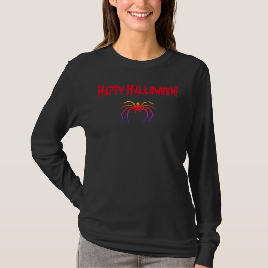 女子ハロウィンスパイダーカラー長袖Tシャツ Tシャツ (正面)
