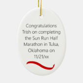 女子ハーフマラソンランナーオーナメントイン赤 セラミックオーナメント (裏面)