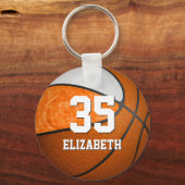女子バスケットボールのオレンジホワイトチームカラー キーホルダー (裏面)