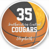 女子バスケットボールのブラック金ゴールドスクールチームのカラー シール (正面)