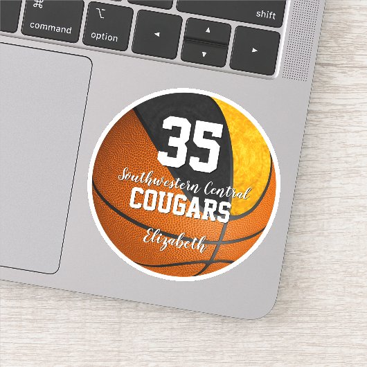 女子バスケットボールのブラック金ゴールドスクールチームのカラー シール (詳細)