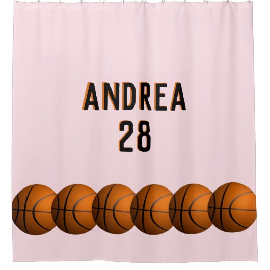 女子バスケットボールの名前と番号 シャワーカーテン (正面)