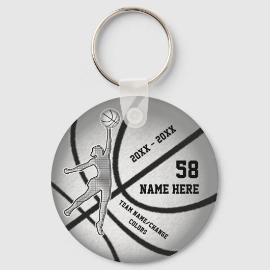 女子バスケットボールの贈り物とテキストと色 キーホルダー (正面)