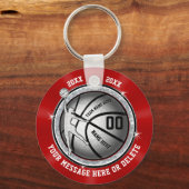女子バスケットボールの選手への赤と白贈り物 キーホルダー (正面)