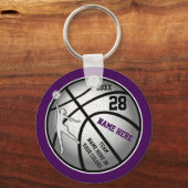 女子バスケットボールチームへの紫のバスケットボールギフト キーホルダー (正面)