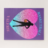 女子バスケットボールハートパーソナライズされたパズル ジグソーパズル (横)