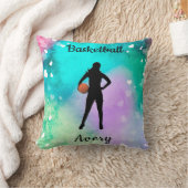 女子バスケットボール水彩浮動ハート クッション (ブランケット)