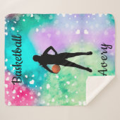 女子バスケットボール水彩浮動ハート シェルパブランケット (正面(横))