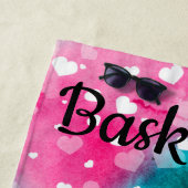 女子バスケットボール水彩浮動ハート ビーチタオル (インサイチュ)