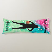 女子バスケットボール水彩浮動ハート ボディピロー (正面)